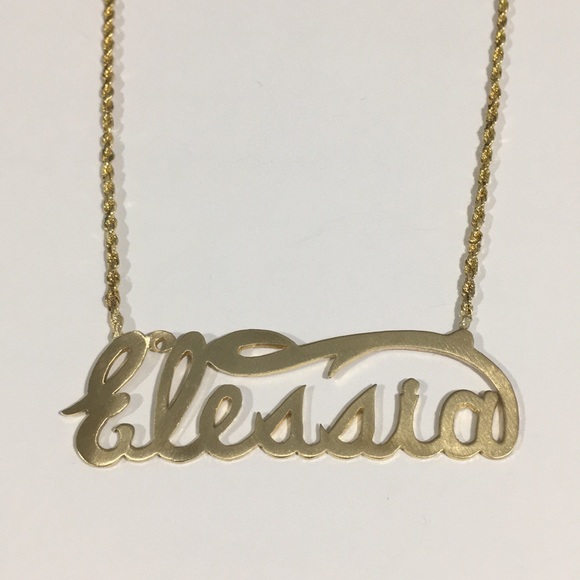 14k Yellow Gold Elessia Name Plate With Rope Chain